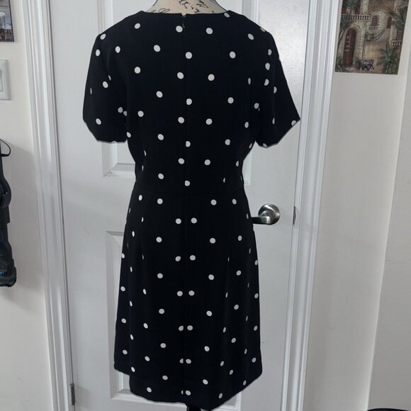 Ann Taylor Size 6 Women's Short Sleeve Polka Dot Black Shift Dress Tie Waist - Picture 6 of 8